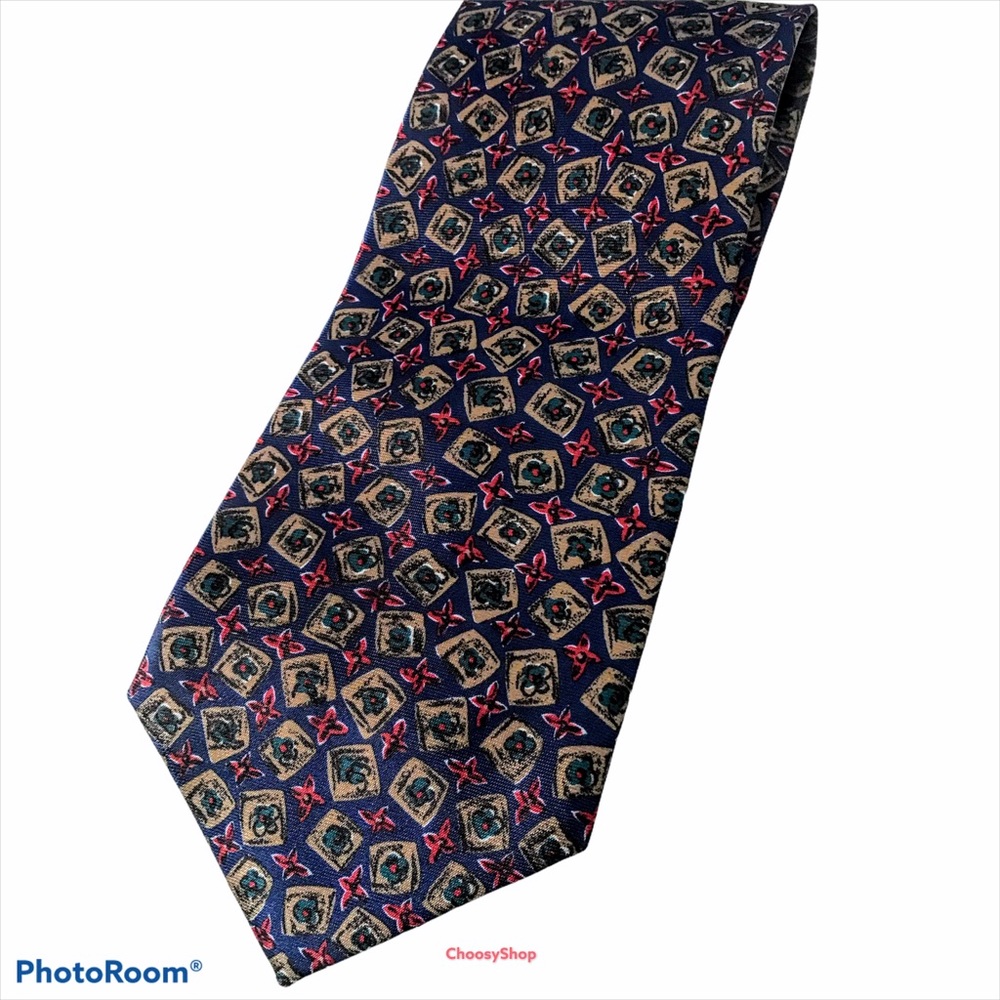 Tie Brand New NWT Camden Court Navy Red Tan Polyester Print Tie